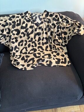 JODIFL Animal Print V-Neck Blouse - Black & Beige